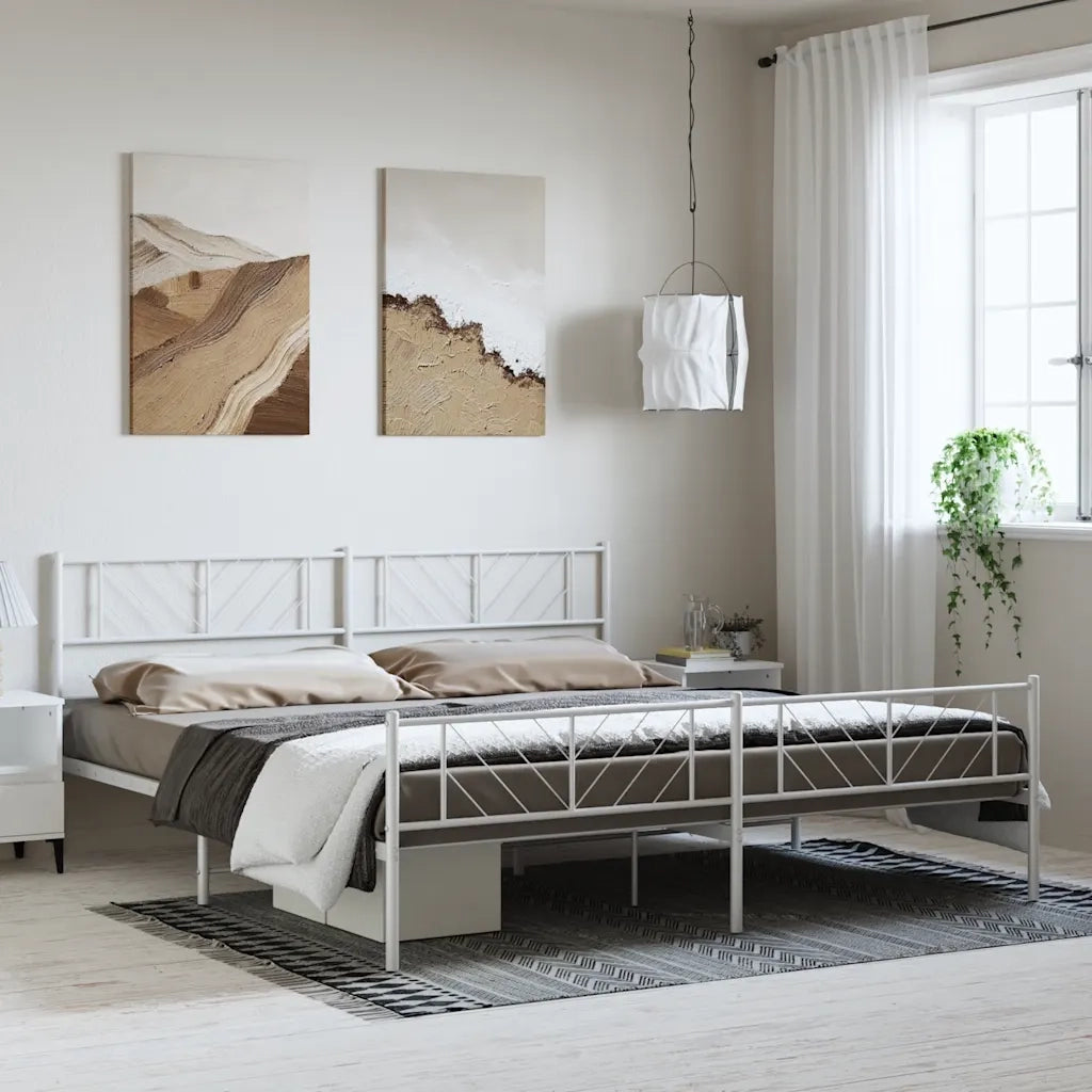 Giroletto con Testiera e Pediera-Struttura Letto Metallo Bianco 193x203 cm 291441