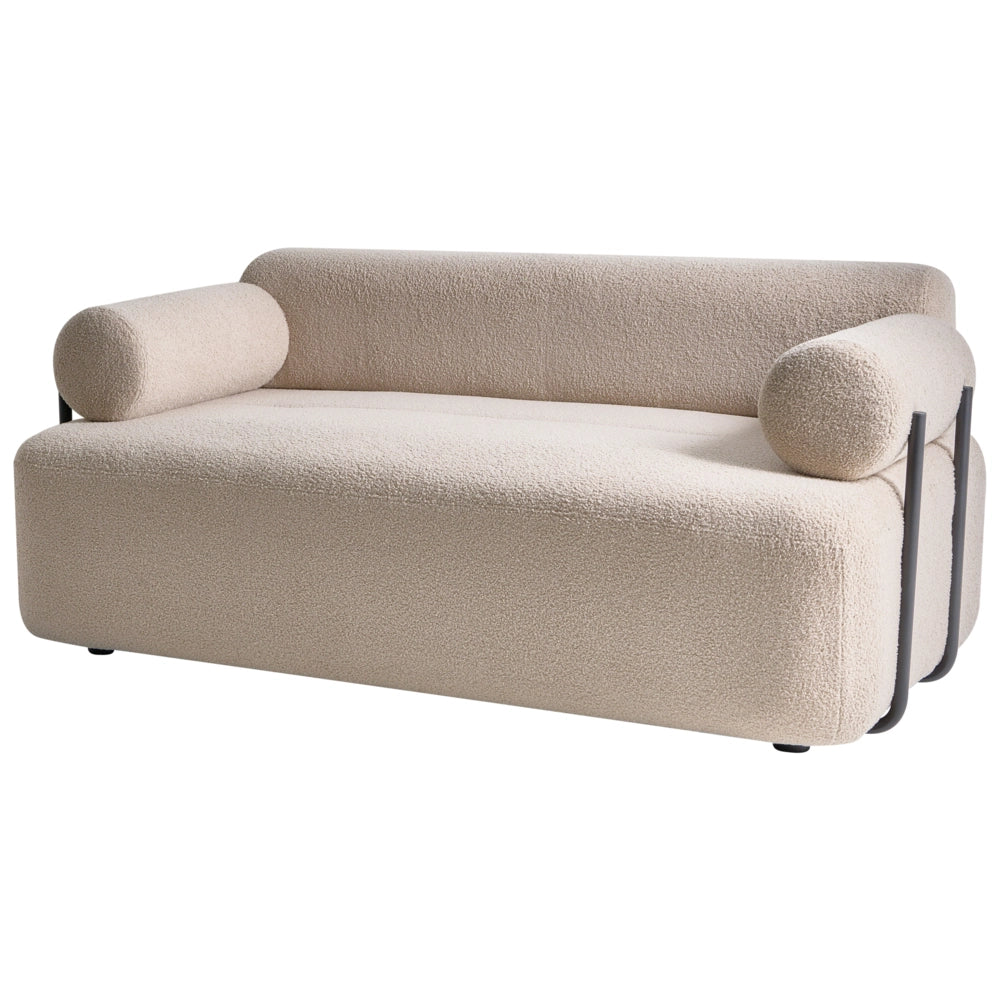 Divano a 2 posti tessuto beige elementi morbidi neri stile moderno soggiorno
