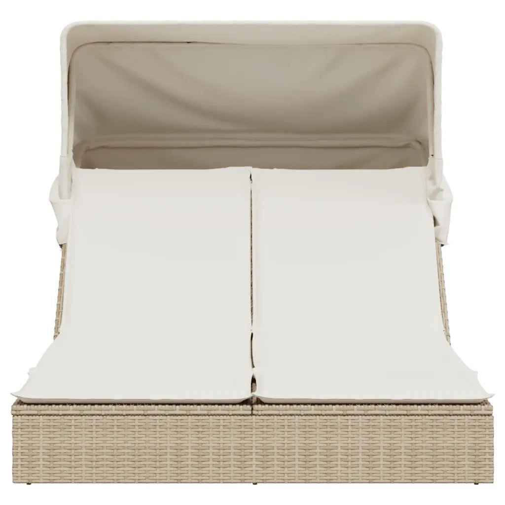 Sdraio da giardino | Lettino Doppio con Baldacchino e Cuscini Beige in Polyrattan