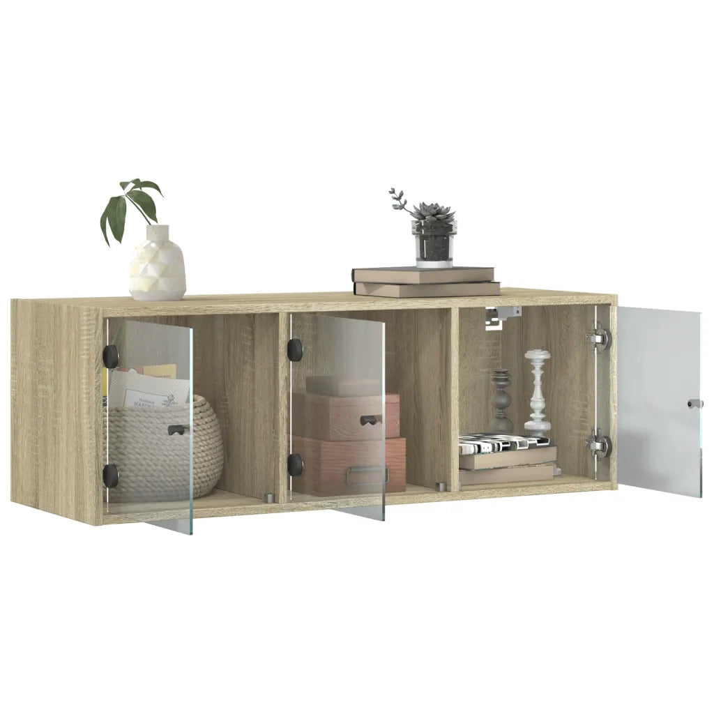 Armadietto a Muro | Mobile a Muro con Ante in Vetro Rovere Sonoma 102x37x35 cm