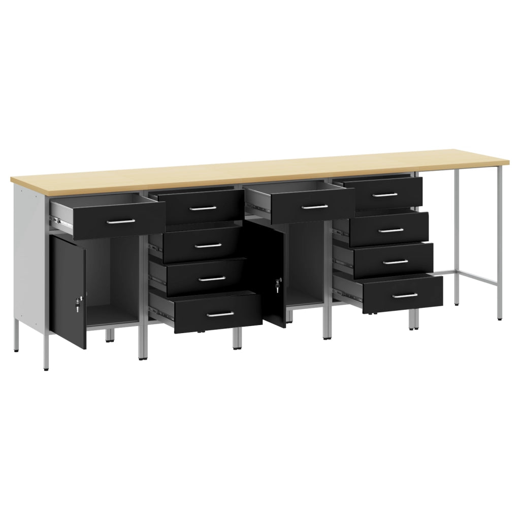Set da Lavoro e Tavolo Angolare da 5 Pezzi Nero in Legno Compensato