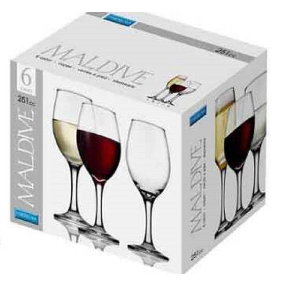 Trade Shop - Set 6 Pz Calici Bicchieri Bicchiere Vino Maldive 251cc Vetro Trasparente 570278 -