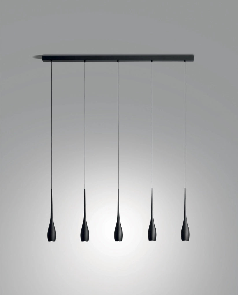 Lampada a Sospensione Coco Nero 5x 7,5W LED Integrato 3270lm 3000K, Dimmerabile a Taglio di Fase, Struttura in Metallo - Design Moderno