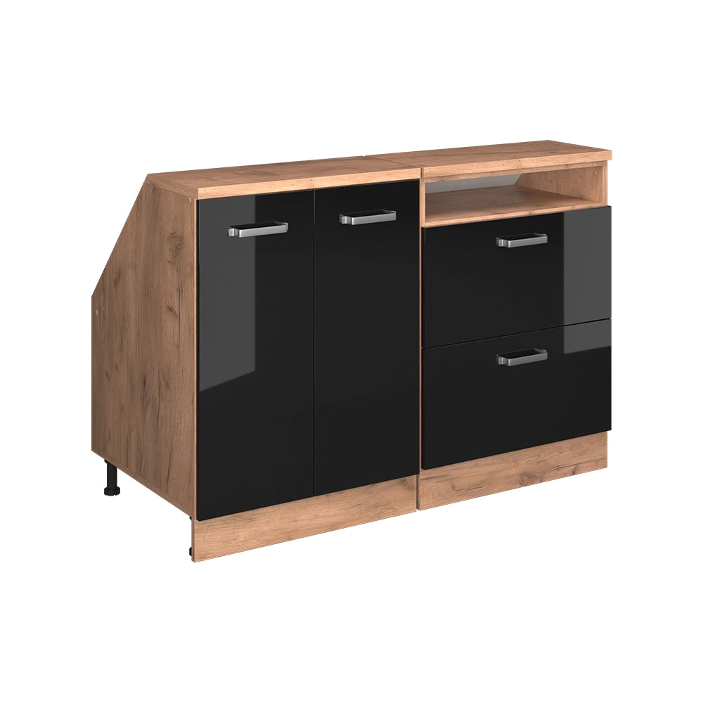 Set di mobili sottotetto Rion Nero lucido/Rovere dorato 120 cm Set di 2 carcasse armadio profondità 60 cm Vicco