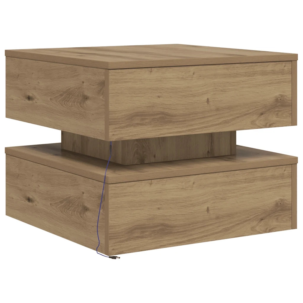 Tavolino da Salotto con Luci LED-Tavolino da soggiorno Rovere Artigianale 50x50x40 cm 973950