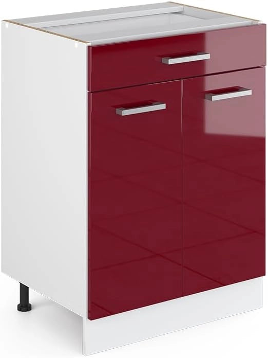 Mobiletto base per cucina R-Line, Rosso lucido, 60 cm con cassetto, senza piano di lavoro, per la libera combinazione all'interno di sistemi cucina modulari