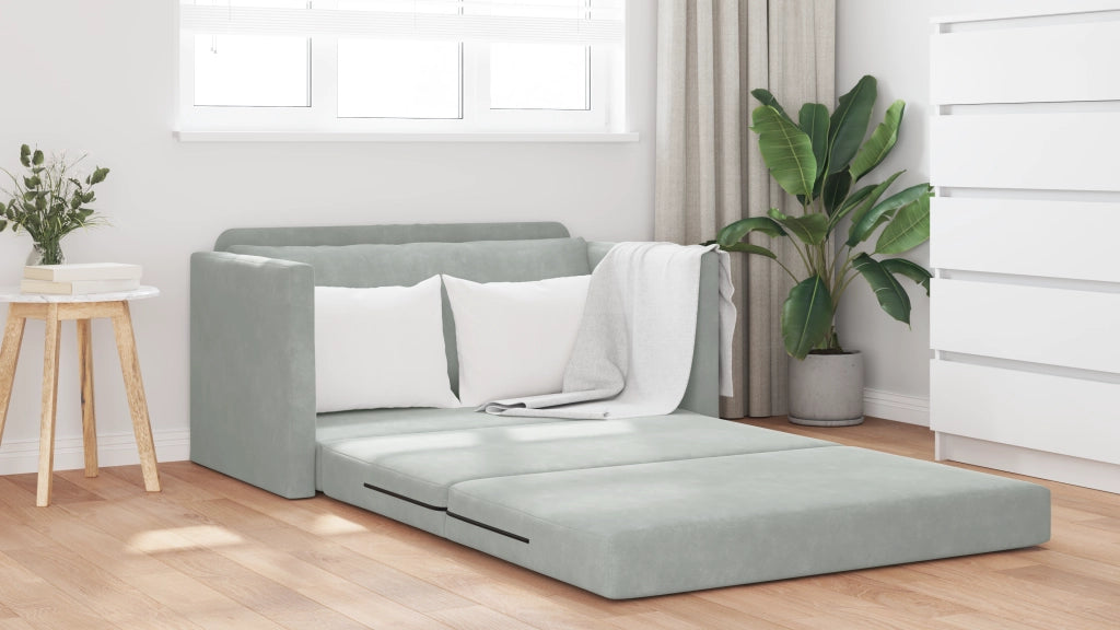 Divano Letto a Terra 2-in-1 Grigio Chiaro 124x204x61 cm Velvet