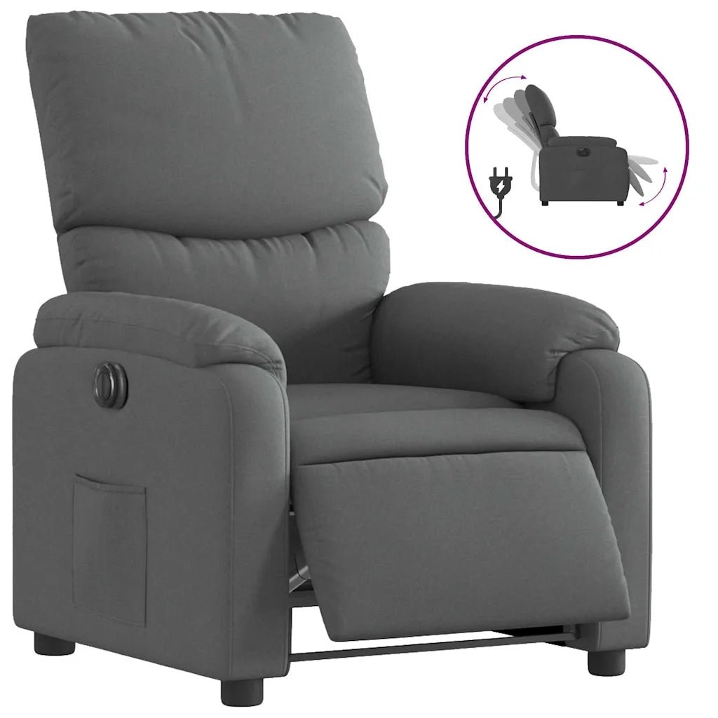 Poltrona Elettrica Reclinabile-Divano Sedia Grigio Scuro in Tessuto 614565