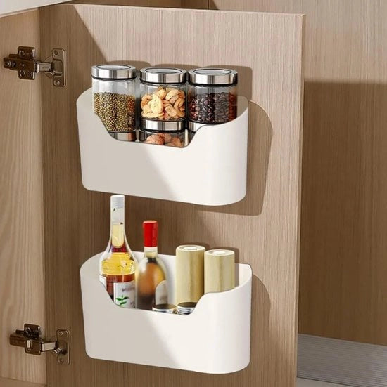 Set di contenitori per porte di cucina a doppio scomparto, contenitore adesivo per oggetti piccoli da appendere al muro, contenitore per piccoli oggetti