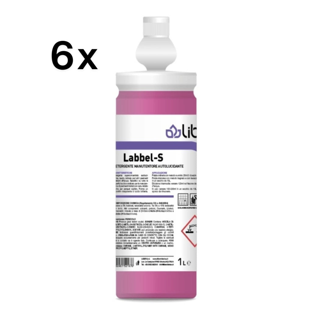 Labbel-S 6 Pz x 1 L, Detergente Brillantante Autolucidante Pavimenti Cera | Liber