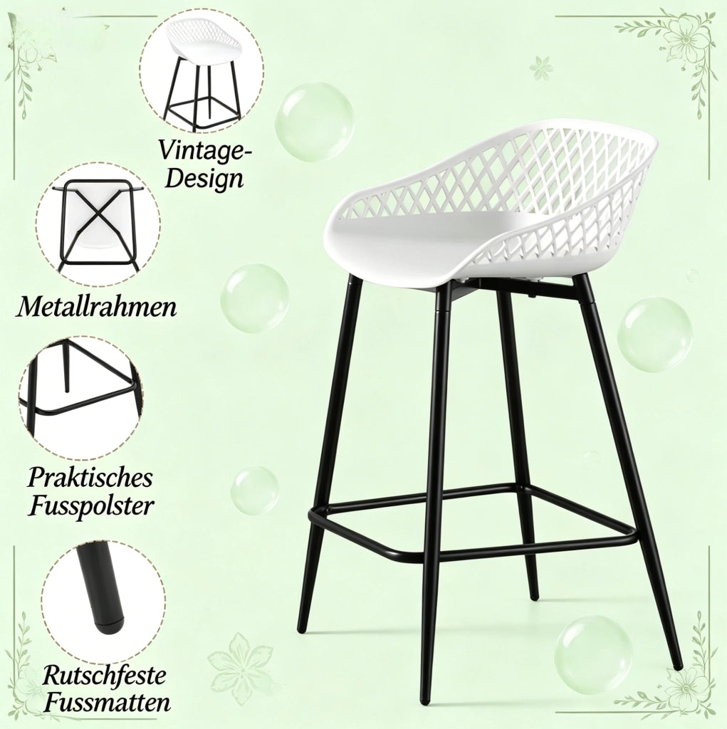 SGABELLO da bar 47x84x48,5 cm bianco in PP e metallo Set da 2 pezzi