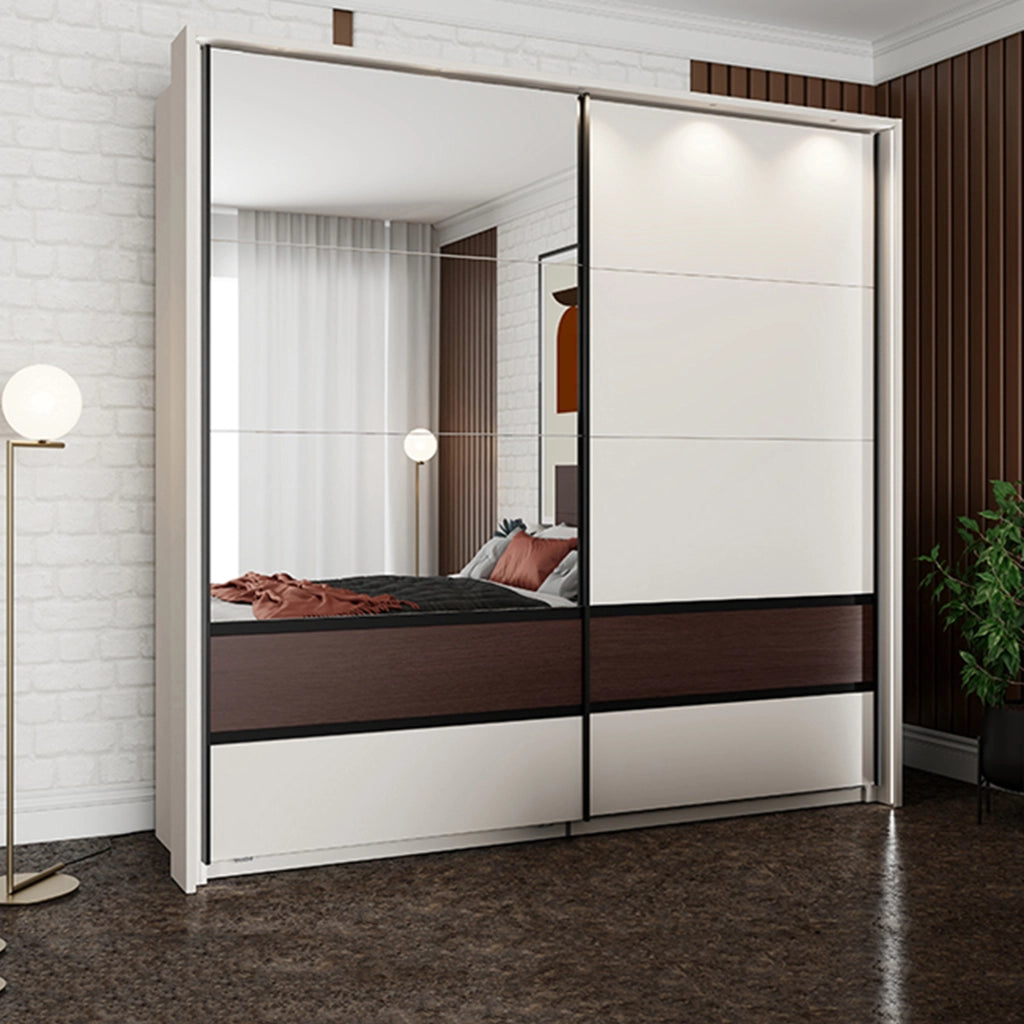 Armadio Camera da Letto Vangvi, Guardaroba 2 Ante 2 Ripiani, 220x217h cm Bianco Crema