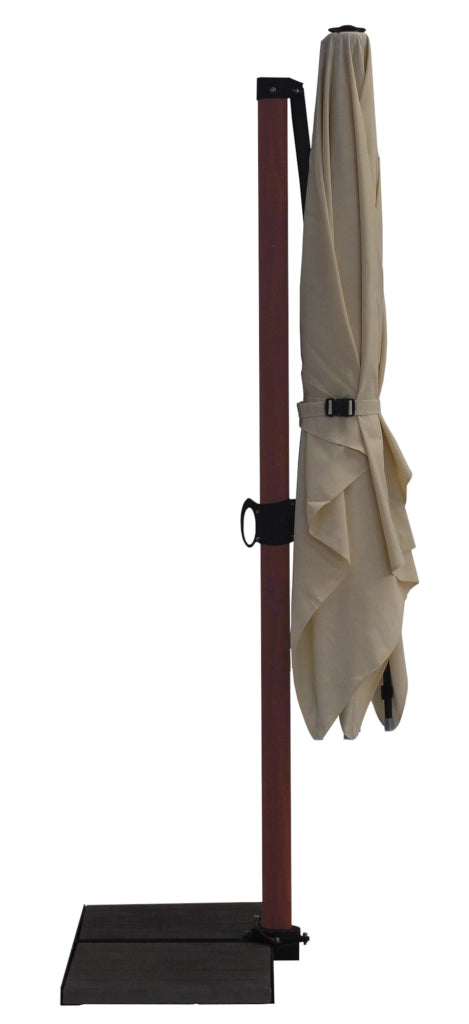 Ombrellone da Giardino Decentrato 3x2m Palo in Alluminio Effetto Legno Tessuto Poliestere Trend Wood Ecru