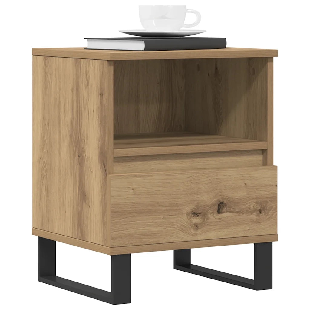 Set di 2 Comodini | Armadio da Notte | Mobiletto da notte Rovere Artigianale 40x35x50 cm Legno Multistrato