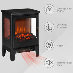 Camino Elettrico da Pavimento 39x26x54,8 cm Effetto Fiamma 2000W Nero