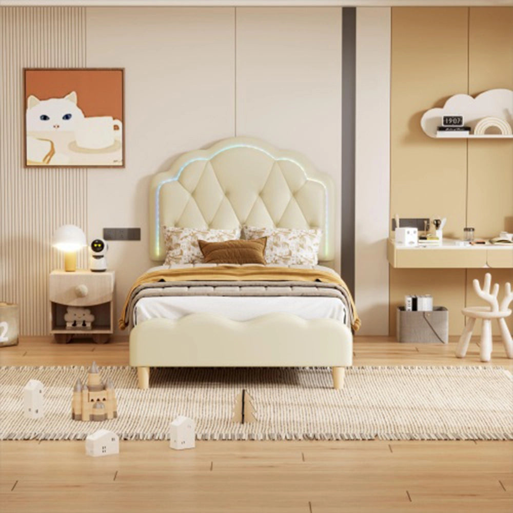 Letto a doghe in legno con LED multicolore - Xylo - 90x200 cm - Bianco