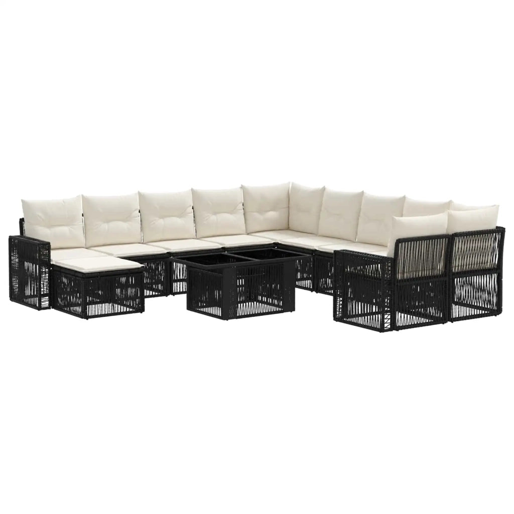 Set Divano da Giardino 12 pz Nero e Bianco Crema polyrattan 3436885