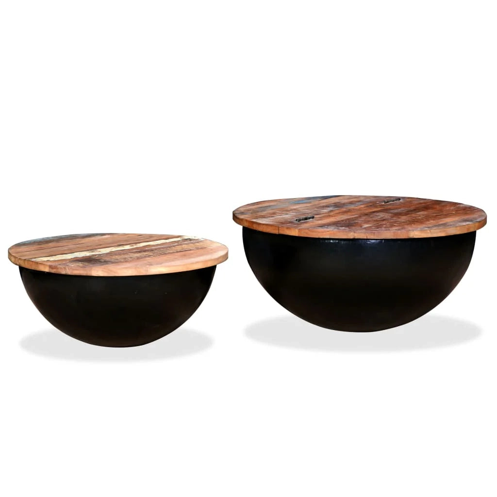 Set di 2 tavolini da caffè legno massello di recupero forma a ciotola nero 02_0042122
