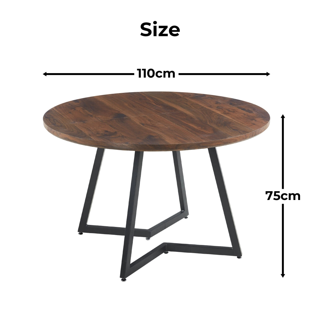 Tavolo da pranzo in MDF e metallo con struttura stabile per sala da pranzo, noce, 123.5 × 67.5 × 20.0 cm