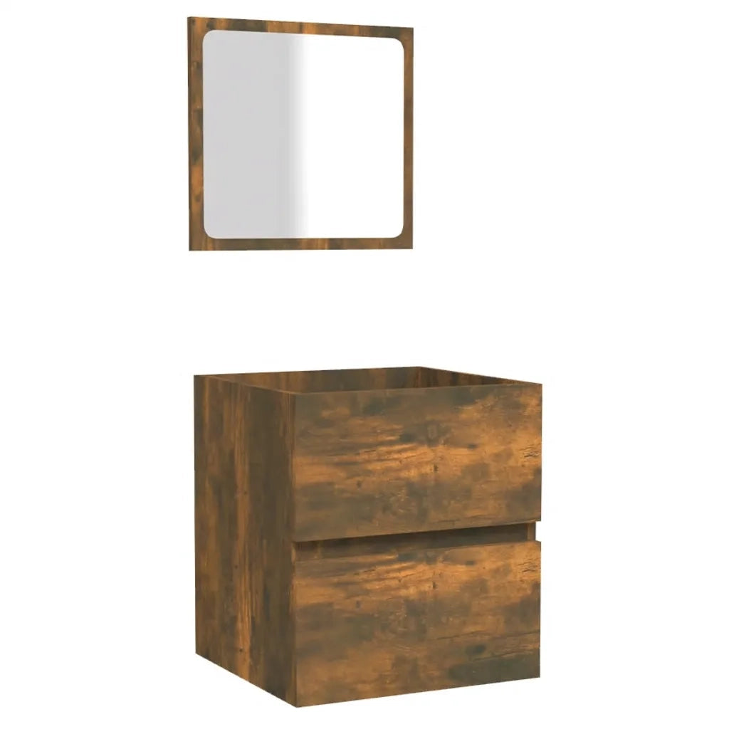 Mobile da Bagno con Specchio Rovere Fumo in Legno Multistrato 820472