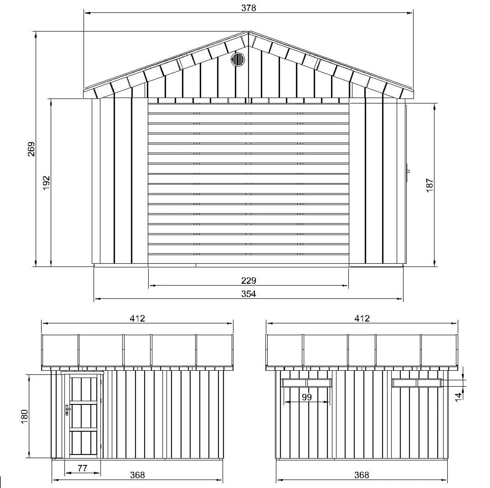 Garage di 13 m²- L378xL412 cm- Garage per moto, biciclette, attrezzi da giardino - Costruito con pannelli LP Smartside - Timbela M990B