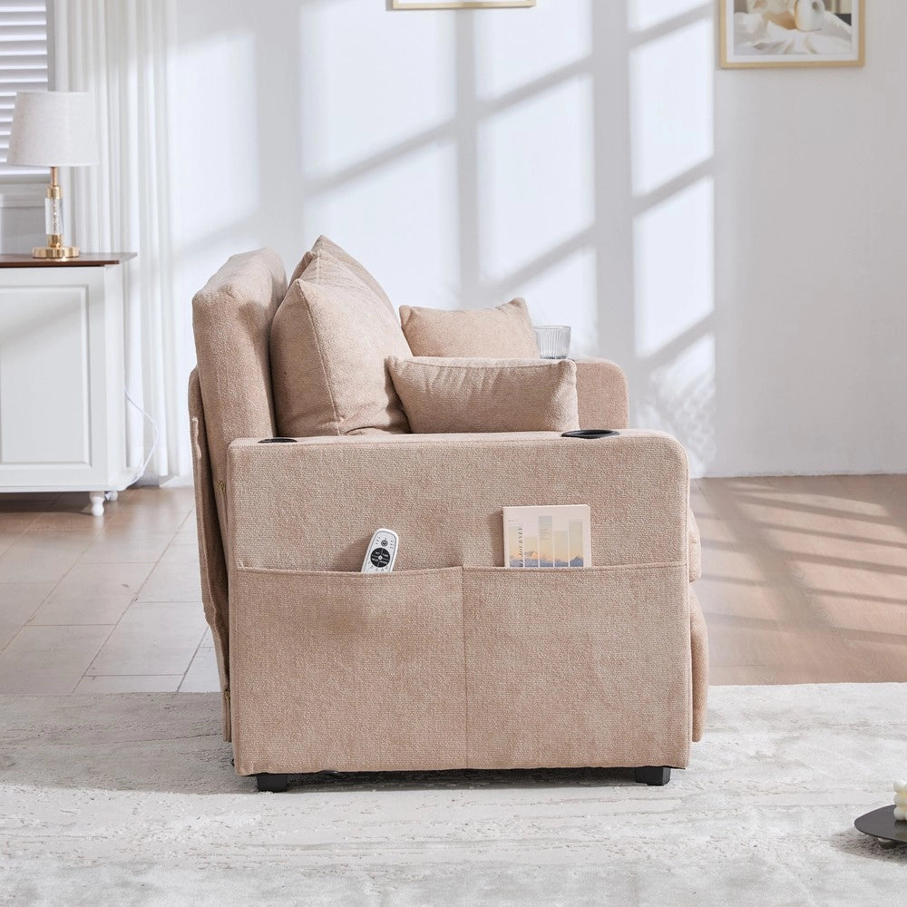 Divano Letto Multifunzione in Tessuto con Contenitore e USB ¨C Xylo ¨C Grigio
