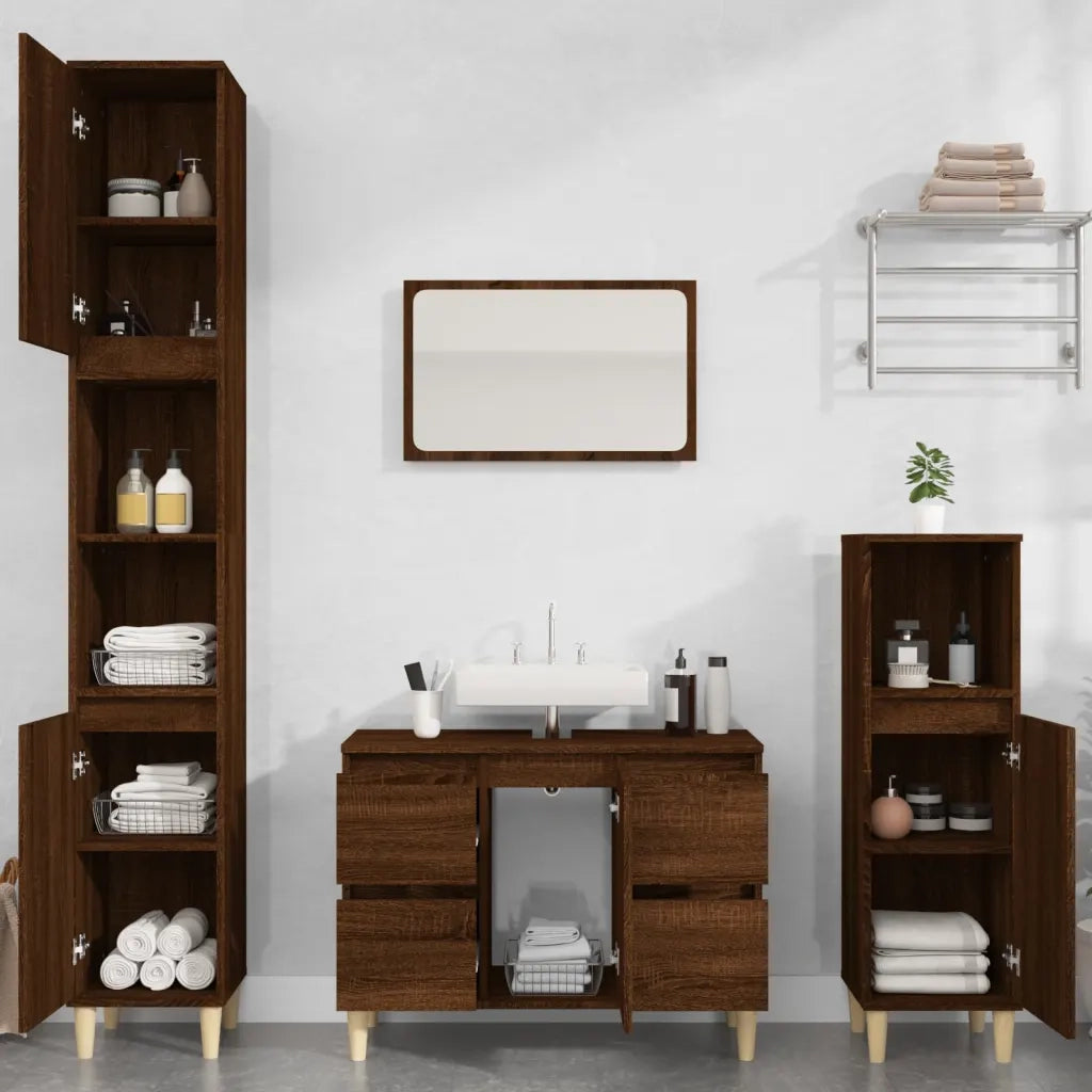 Mobile Lavabo Rovere Marrone 80x33x60 cm in Legno Multistrato 821275