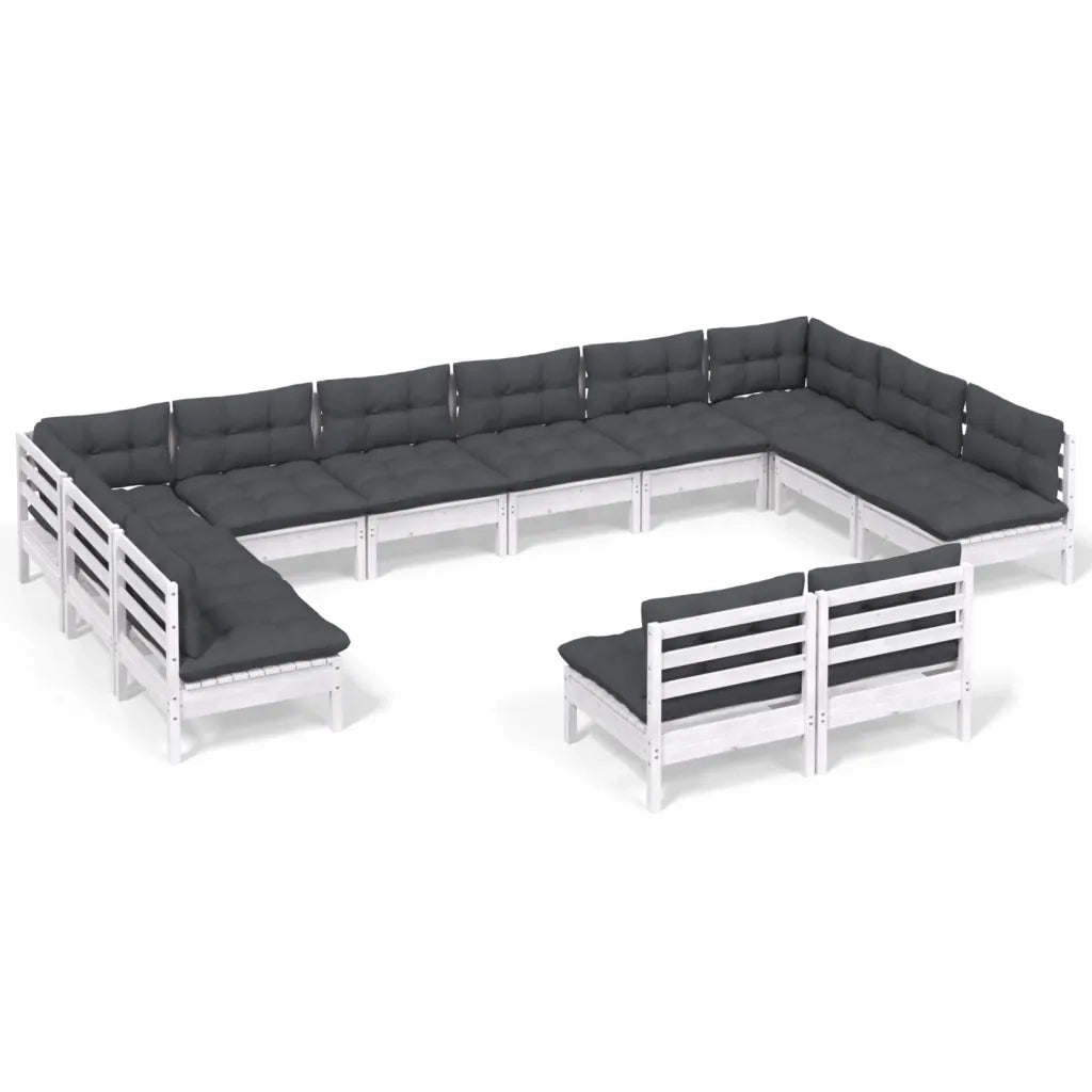 Set Divani da Giardino 12 pz con Cuscini Bianchi Legno di Pino cod mxl 72459