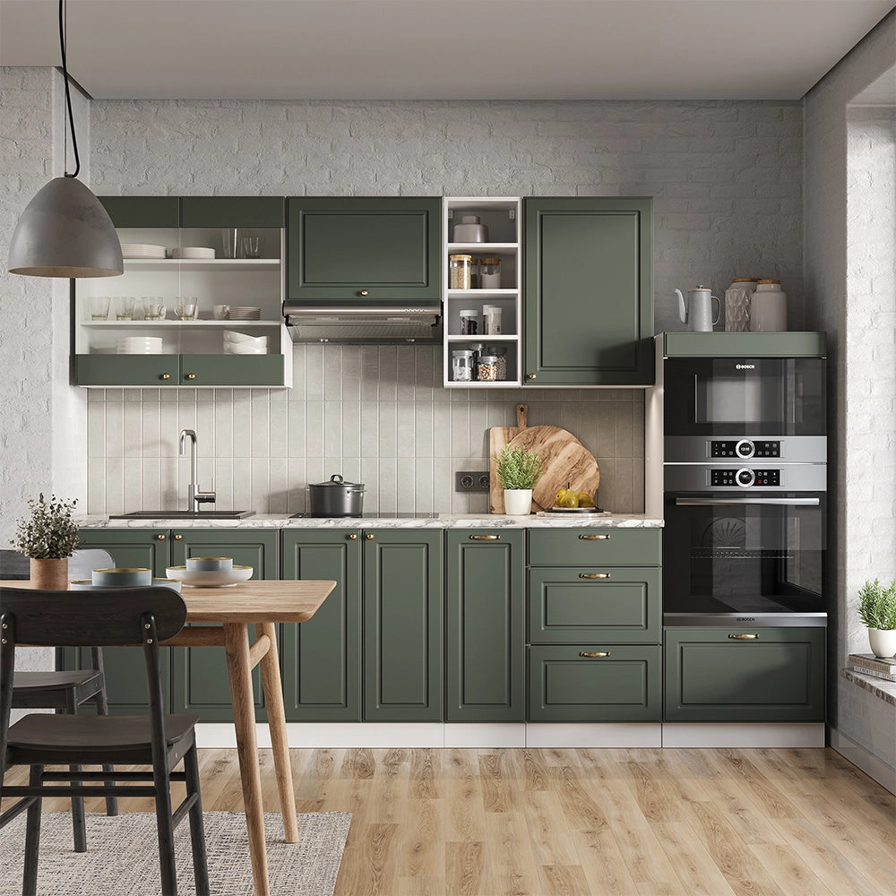 Cucina componibile Fame-Line Verde-oro rustico/Bianco 280 cm, PL Rovere Vicco