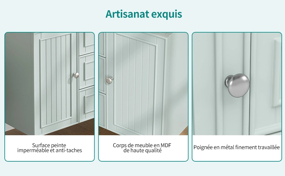 Mobile sottolavabo sospeso con lavabo in ceramica, 3 cassetti e vano laterale, per bagno, verde, 78,5 × 46 × 46,8 cm