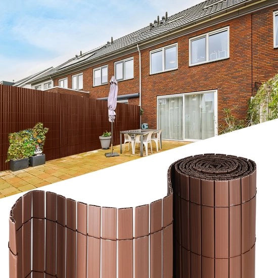 Schermo di separazione per giardino e terrazzo 0,8x5m a forma di V in PVC, resistente al vento e al tempo, resistente ai raggi UV, per giardino e terrazzo, colore marrone