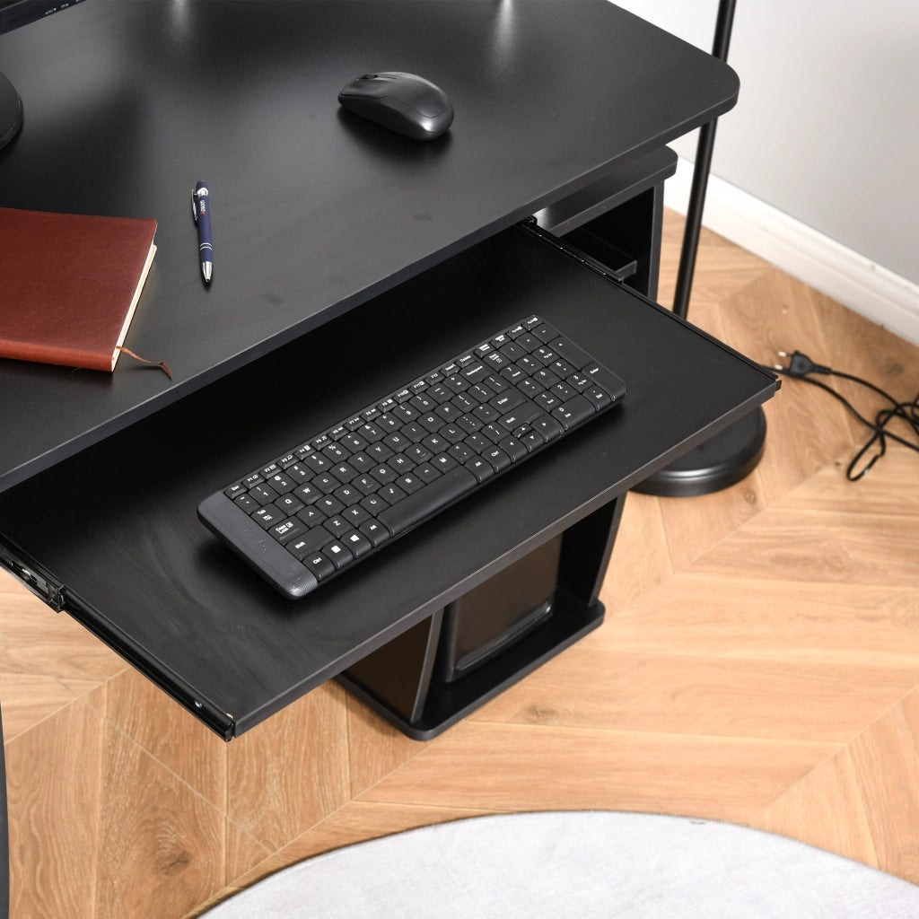EasyComfort Scrivania per Computer Moderna Porta PC, Scrivania da Ufficio in Legno con Cassetti, Mensola Estraibile e Porta Tastiera, 120x55x85cm, Nero