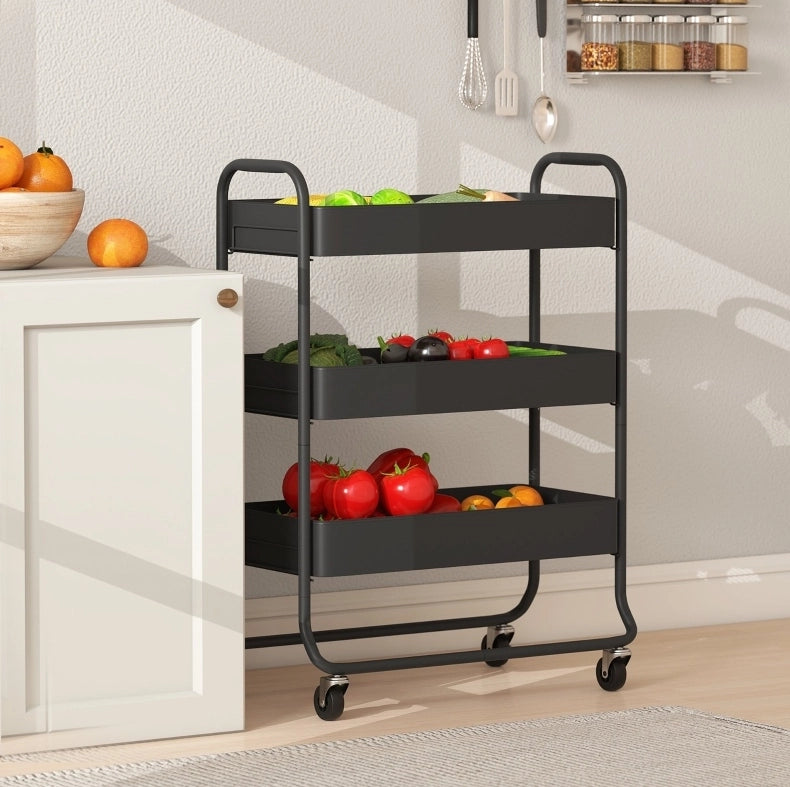 Carrello da cucina a 3 livelli in metallo nero