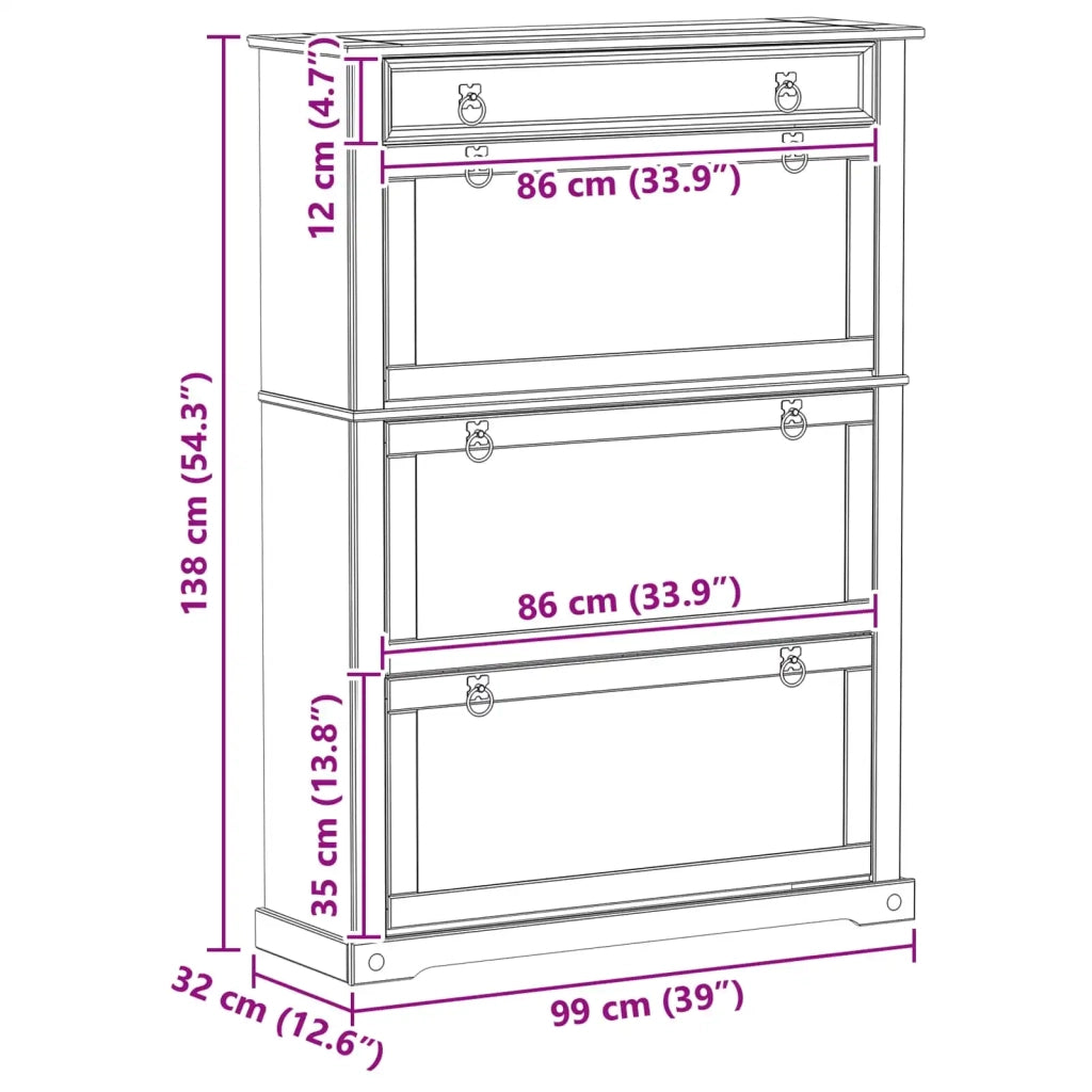 Mobile per scarpe Corona Bianco 99 x 32 x 138 cm Pino massello 42024955