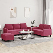 Set di Divani 3 pz con Cuscini Rosso Vino in Velluto