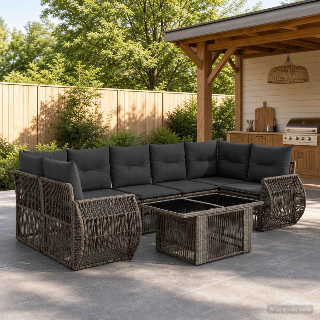 Set Divano da Giardino 8 pz Grigio e Grigio Scuro polyrattan 3436910