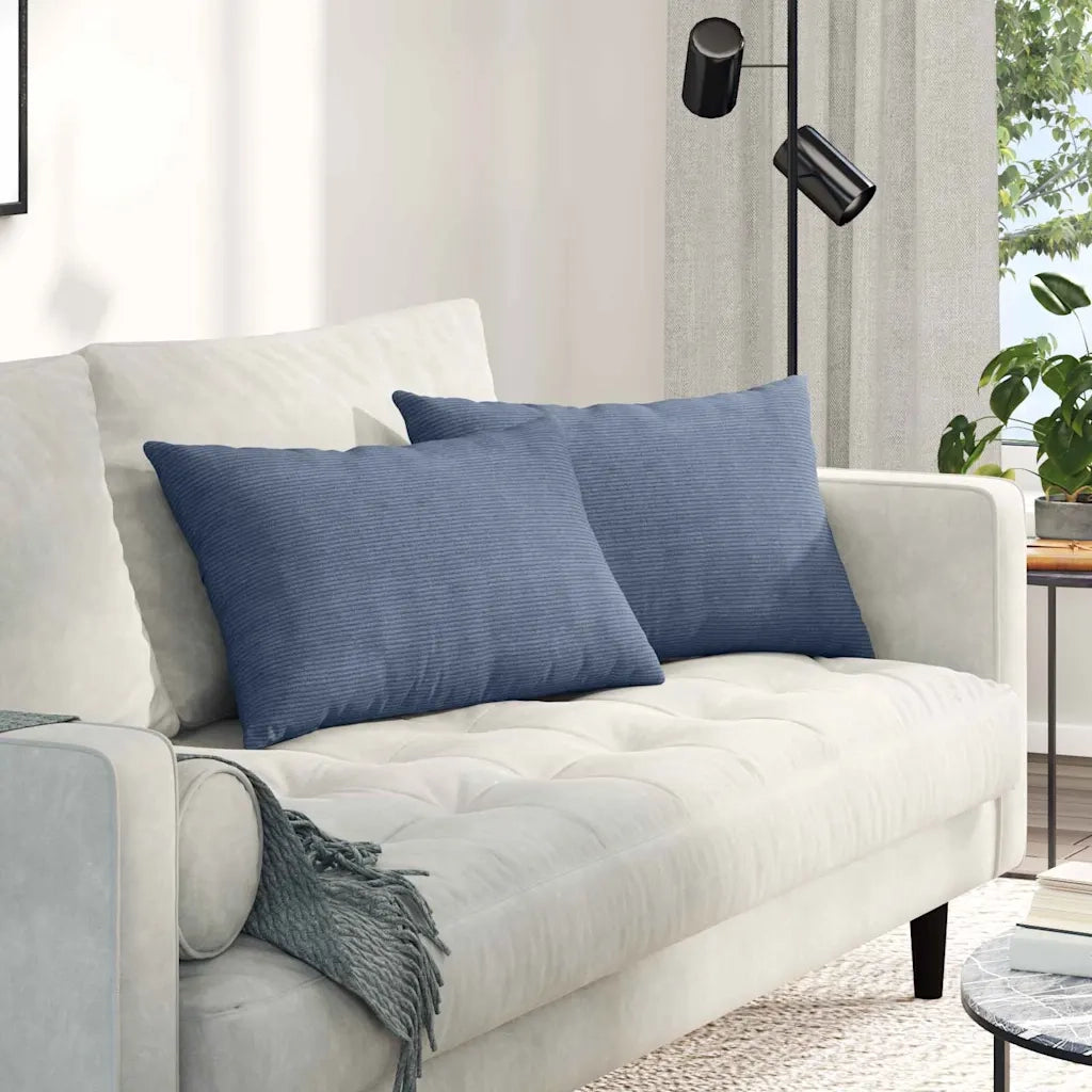Cuscini da Divano 2 pz | Cuscini per sedie Blu 60 x 40 cm Tessuto in Cords