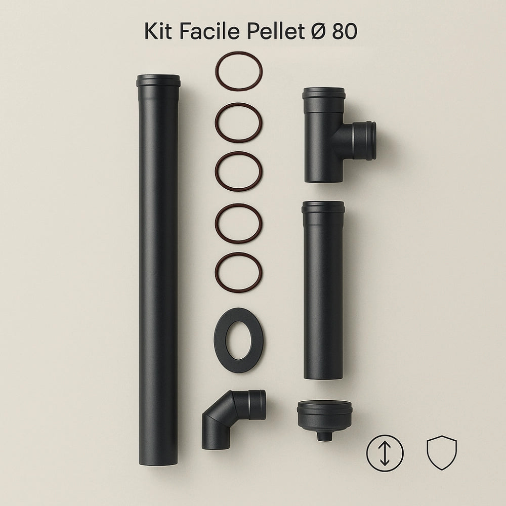 Kit facile pellet completo 11 pezzi per canale da fumo diametro 80 mm