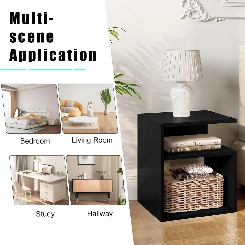 Set di 2 Comodini a 3 Ripiani, Tavolini da Notte Bianchi Moderni per Camera da Letto, Mobili Salvaspazio, in Legno, 35x35x41,5 cm