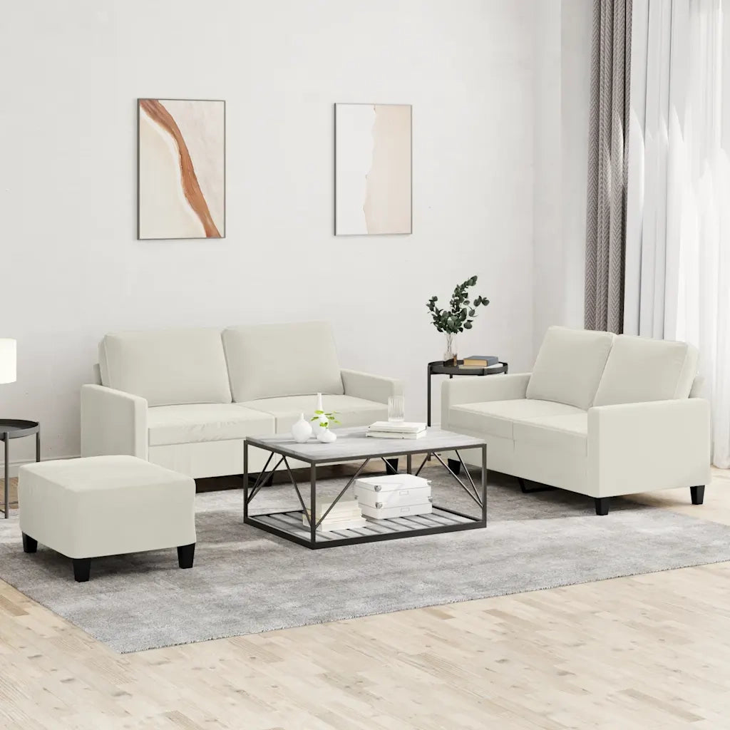 Set di Divani 3 pz con Cuscini Crema in Velluto