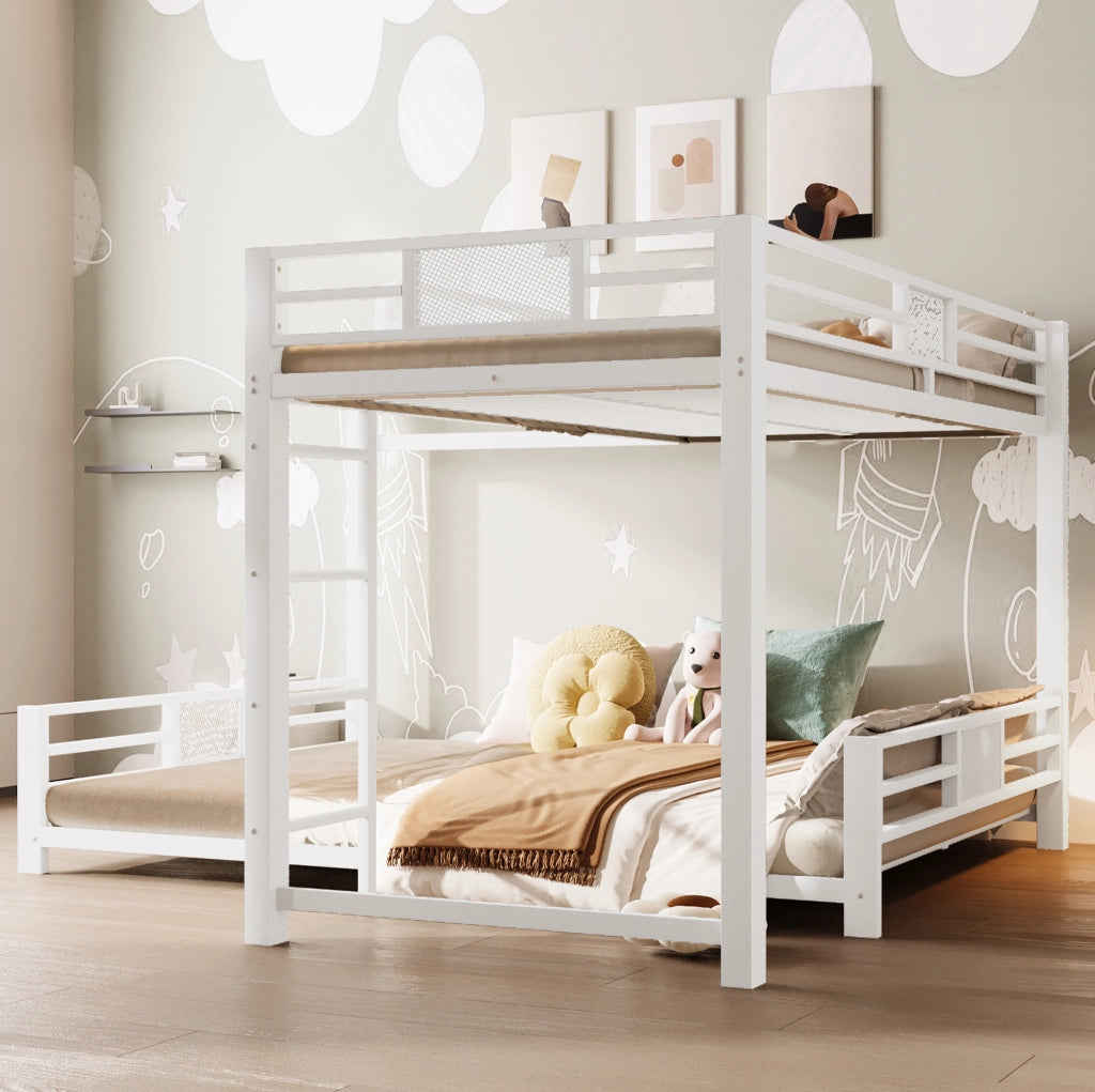 Letto a castello angolare in metallo 90x200/140x200 bianco