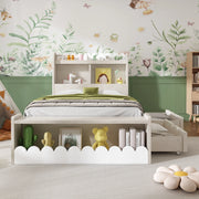 DESMIU Letto per bambini singolo con 2 cassetti, ripiani e panca contenitore 90 × 190 cm, senza materasso, bianco rovere