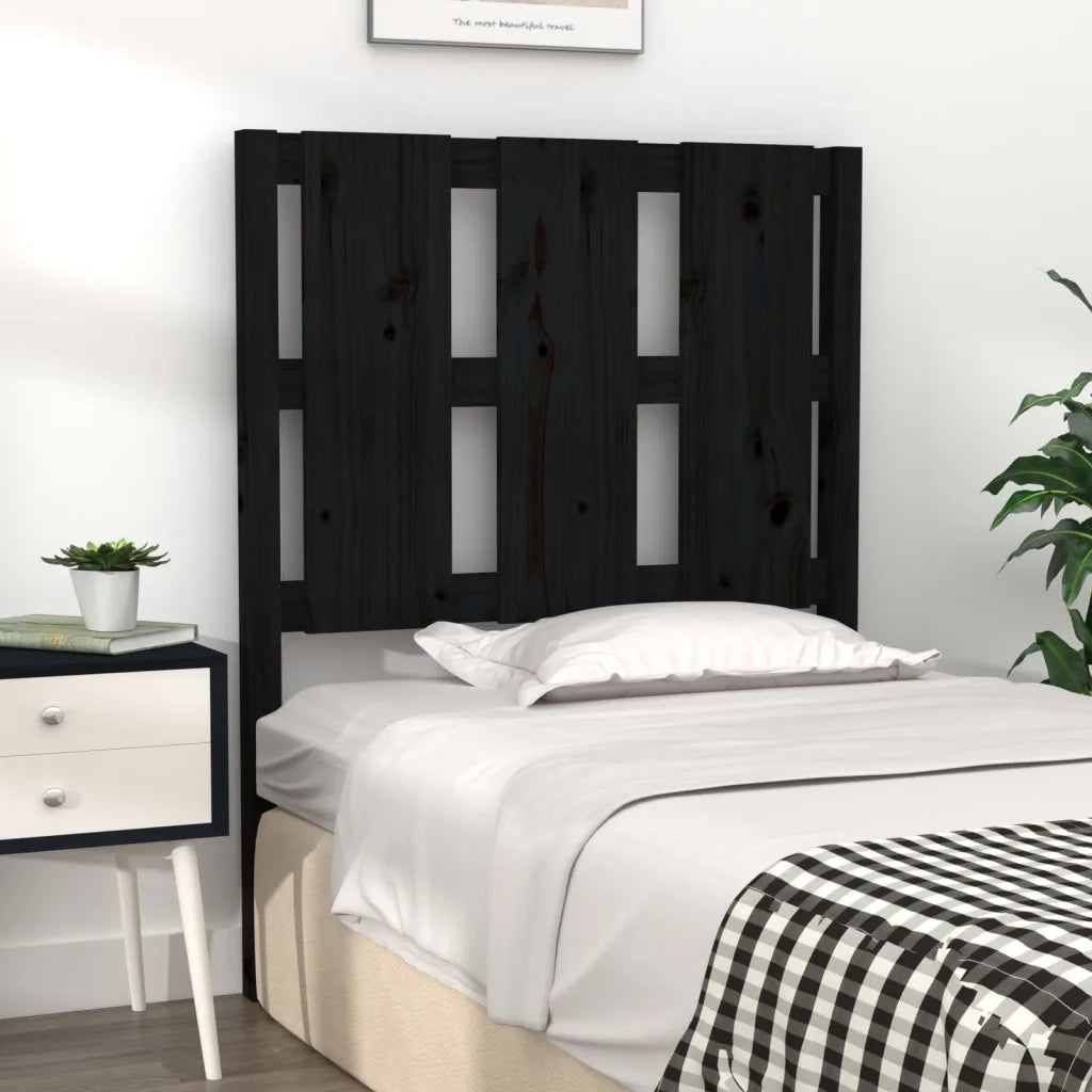 Testiera per Letto Nera 80,5x4x100 cm in Legno Massello di Pino 817969