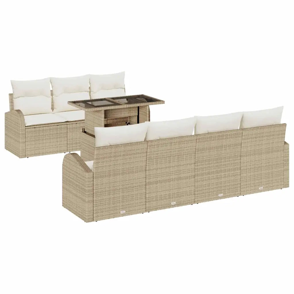 Set Divano da Giardino con cuscino 8 pcs Beige Poly Rattan