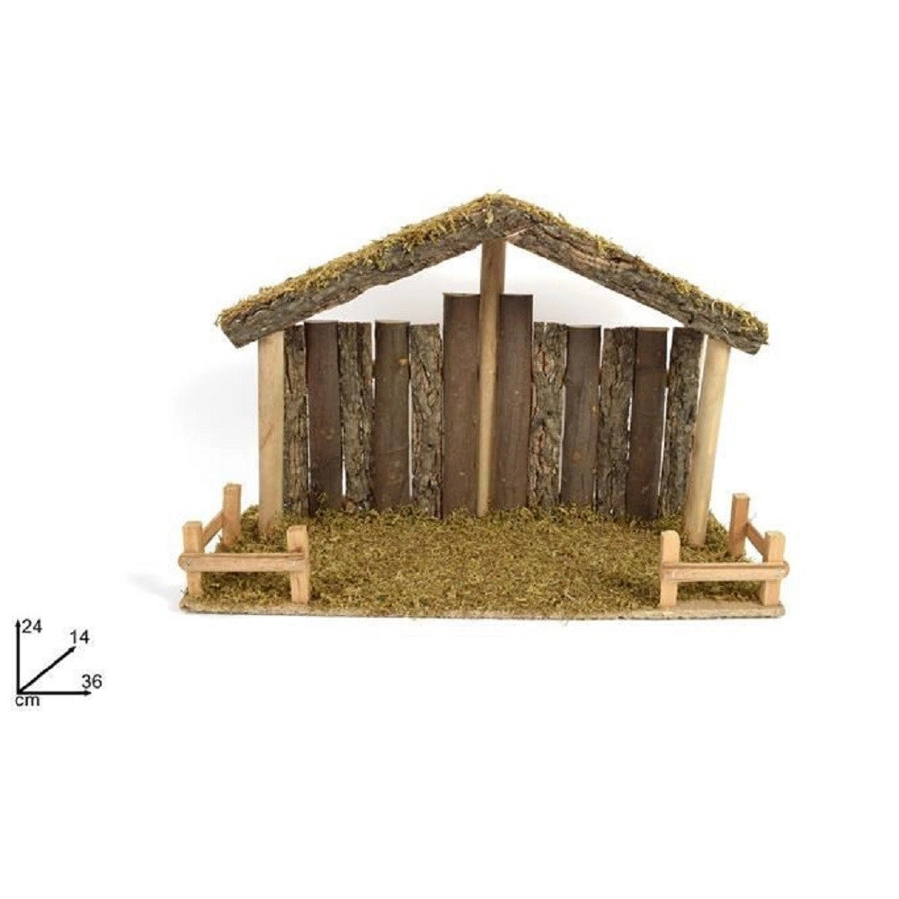 Trade Shop - Capanna Con Tronchi Muschio 36x14x24cm Presepe Per Natale Decorazione Addobbo -