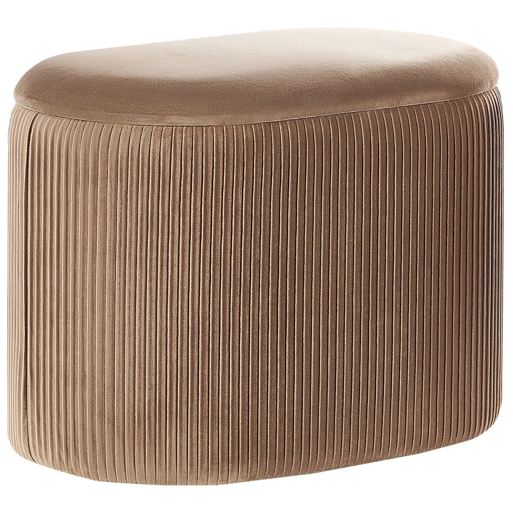 Pouf Beige Velluto Glamour Storage Poggiapiedi Soggiorno Camera da Letto
