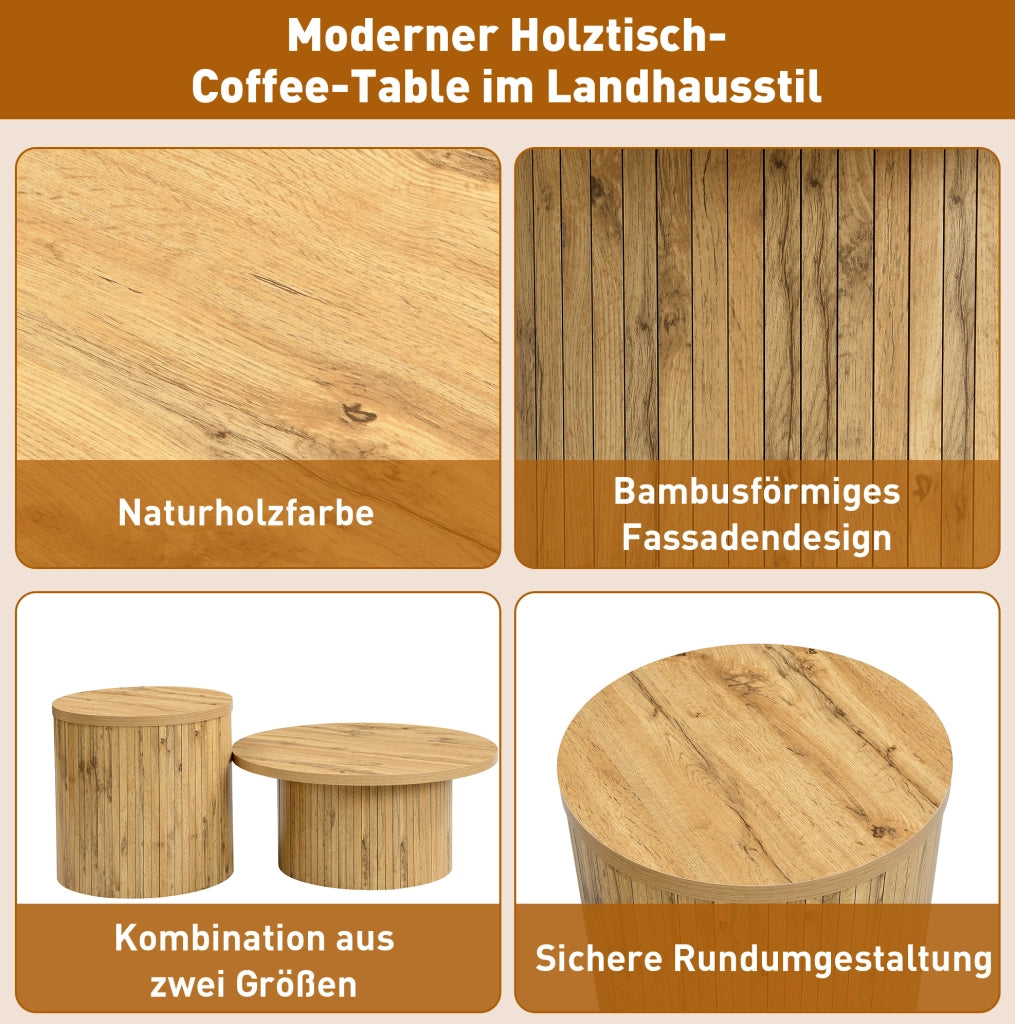 Set di tavolini rotondi da caffè in MDF naturale