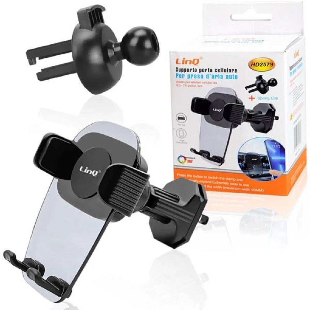 Trade Shop - Supporto Auto Montaggio Presa Aria Condizionata + Clip A Molla Smartphone Hd2579 -