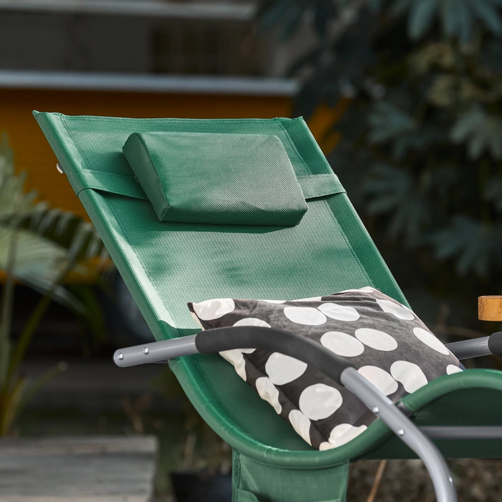 SoBuy Lettino Sdraio da Giardino a Dondolo - Sedia a Dondolo da Esterno in Textilene Verde Scuro con Telaio in Metallo, 150x63x87cm, Lettino Prendisole per Terrazza, Piscina, Patio, OGS28-WD