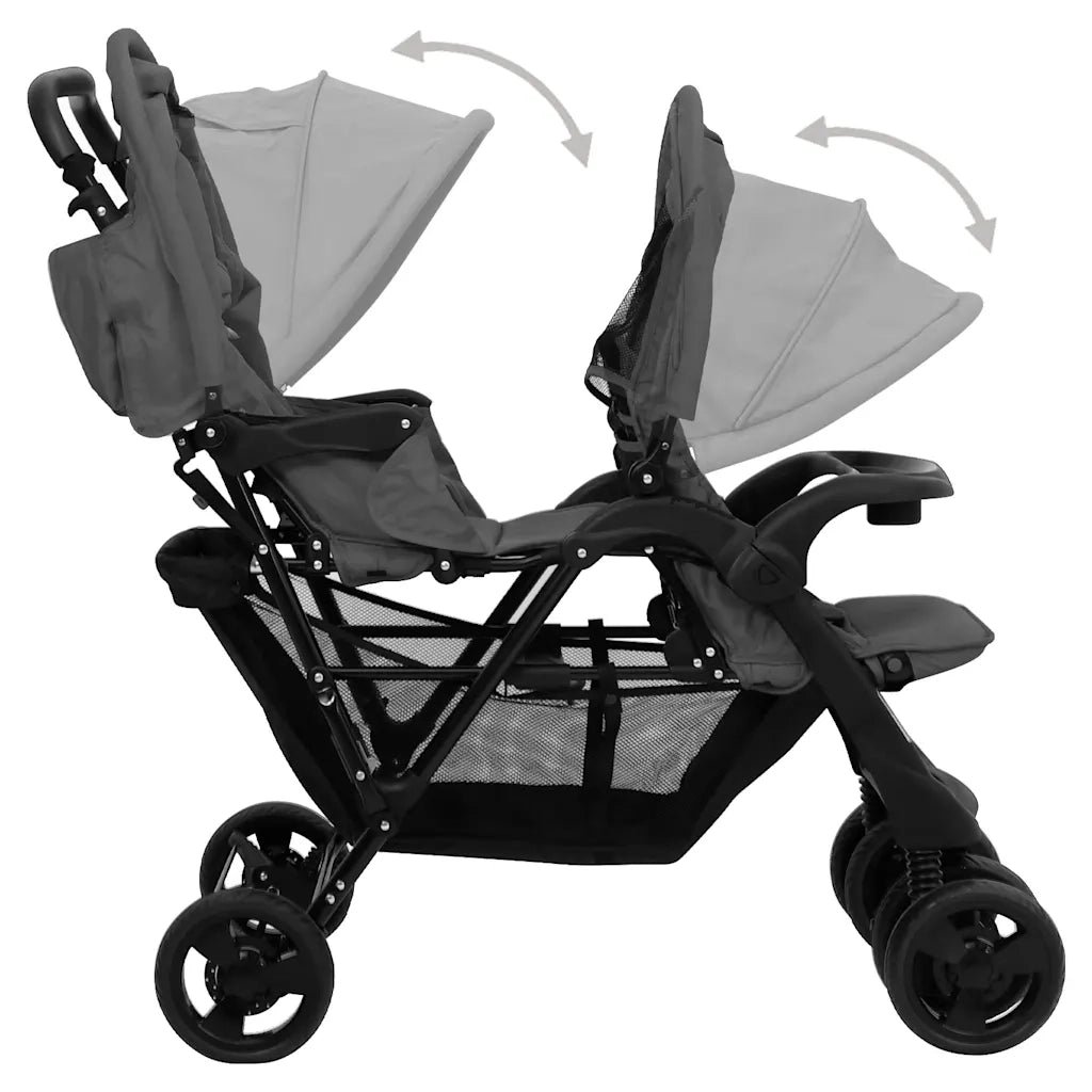Passeggino Gemellare a Tandem Grigio Scuro in Acciaio 10348
